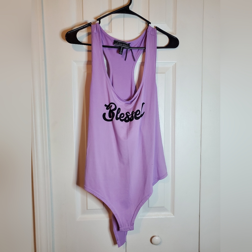 NWOT Rainbow Plus Size Lavender Graphic Racerback Bodysuit-1X